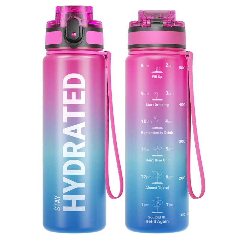 Sahara Sailor Leakproof Water Bottle 500ML, Tritan BPA Free Motivational Sport Drinks Bottle with Clear Time Marker, Lock Cover, Easy Clean Brush, Durable for Gym, School, Hiking, Cycling (1 Bottle)