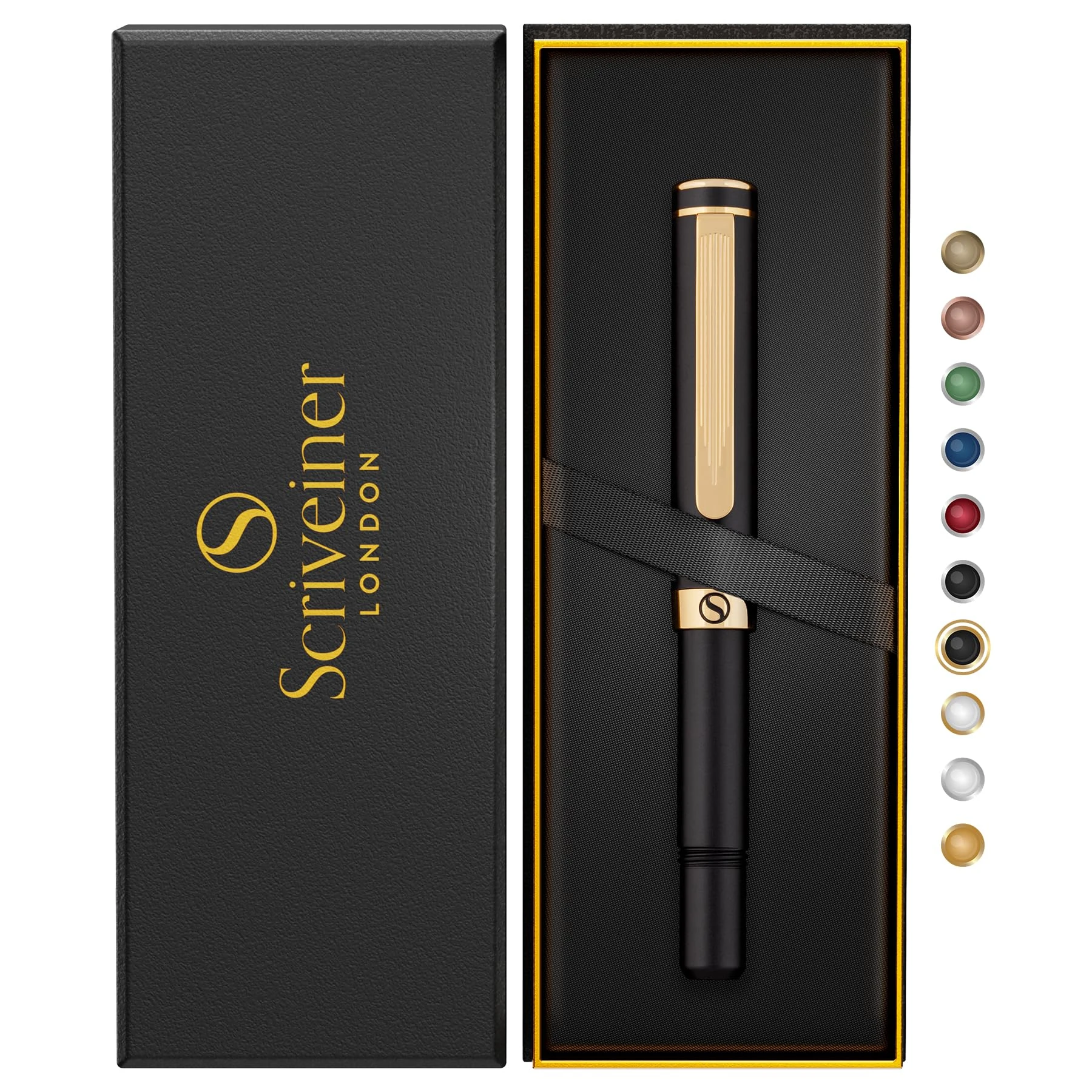 Scriveiner Black Rollerball EDC Luxury Pen, Stunning Pocket Pen, Real Gold Plating, Cool Writing Pen, Best Gift for Men, Women, German Schmidt Refill, Nice Present, Fancy Office Designer