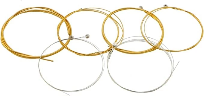 Pxyelec Acoustic Guitar Strings Nickel Alloy Strings Set, 6 Guitar Stings, E-010, B-013, G-023, D-030, A-036, E-046, Clear and Gold