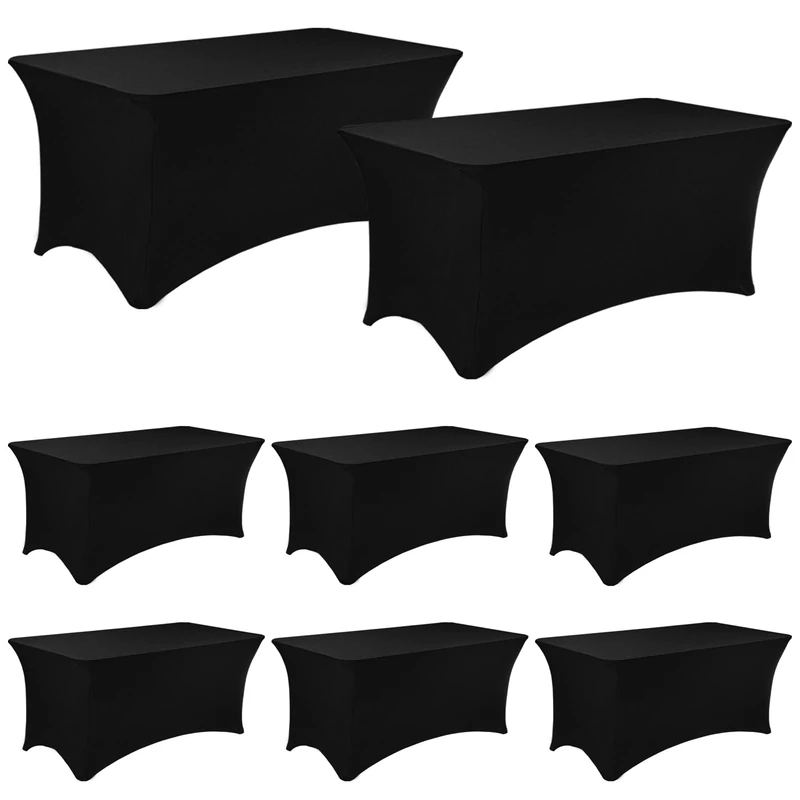 JALANCY 8 Pack 6FT Spandex Table Covers Fitted Rectangle Tablecloth Washable Wrinkle Resistant Stretch Table Cloth for Folding Table Wedding Party Birthday Banquet Bar Events（Black）