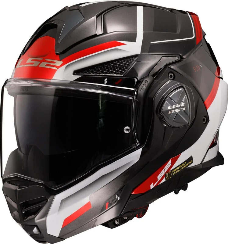 LS2 FF901 Advant X Modular Motorcycle Helmet. 180° Flip Front Dual Visor Full Face Motorbike Helmet. ECE 22.06 Certified. SPECTRUM - Black/White/Red - M (57/58)