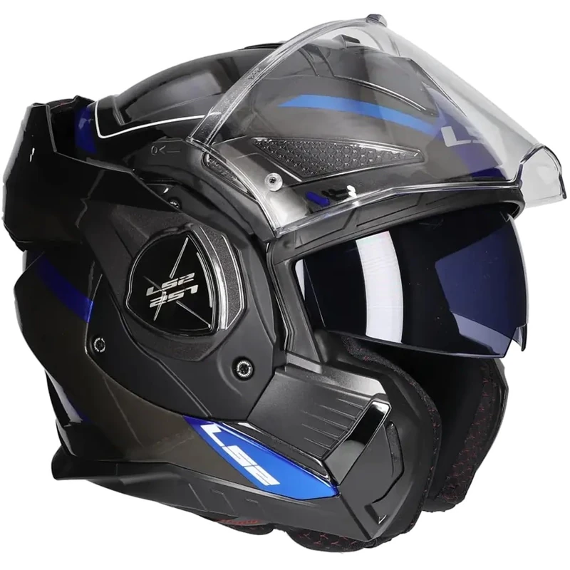 LS2 FF901 Advant X Modular Motorcycle Helmet. 180° Flip Front Dual Visor Full Face Motorbike Helmet. ECE 22.06 Certified. SPECTRUM - Black/Titanium Grey/Blue - L (59/60)