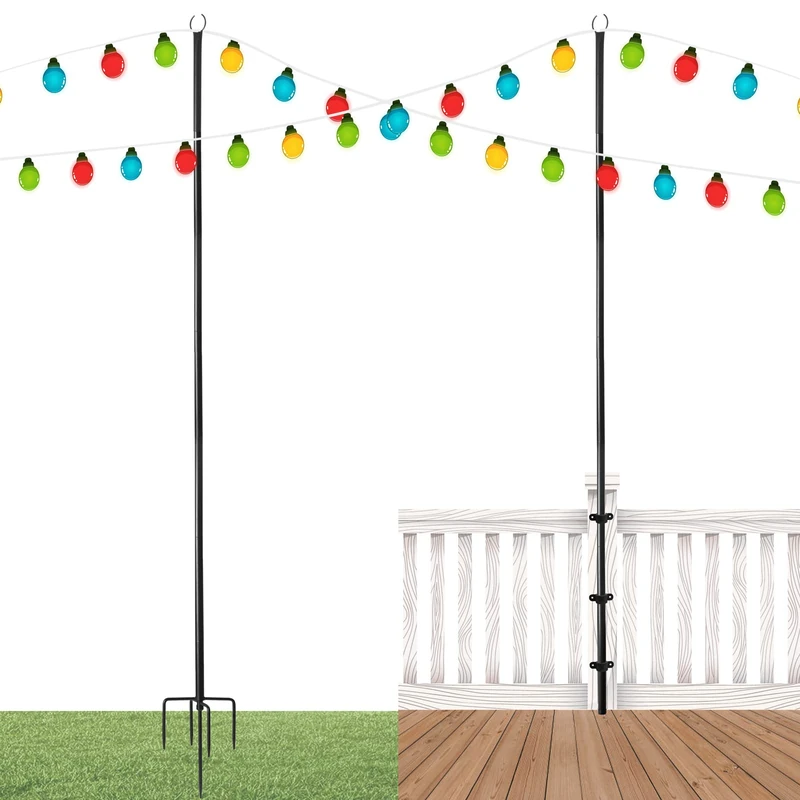 FLORECORD 2 Pack Heavy Duty 10ft Adjustable Outdoor Metal String Light Poles Lighting Stand to Hang LED Lights for Outside, Backyard Accessories, Garden, Wedding, Party - Image 1