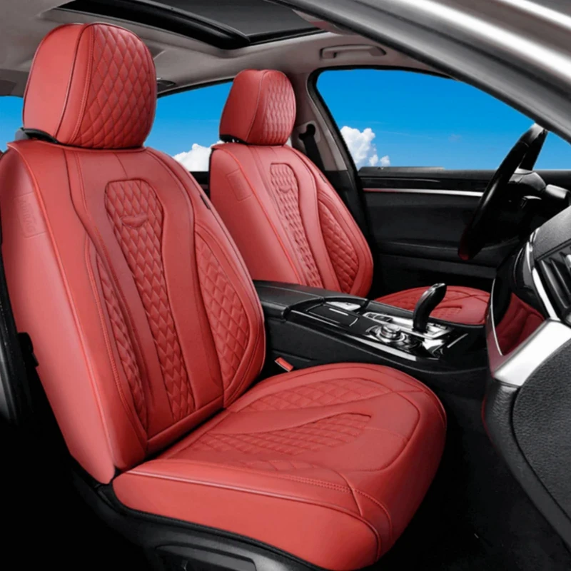 Coverado Universal Leather Seat Covers Front, 2-Pack, Waterproof Luxury Leatherette Car Seat Cushions, Auto Car Driver Seats Protectors Fit for Most Vehicles Red