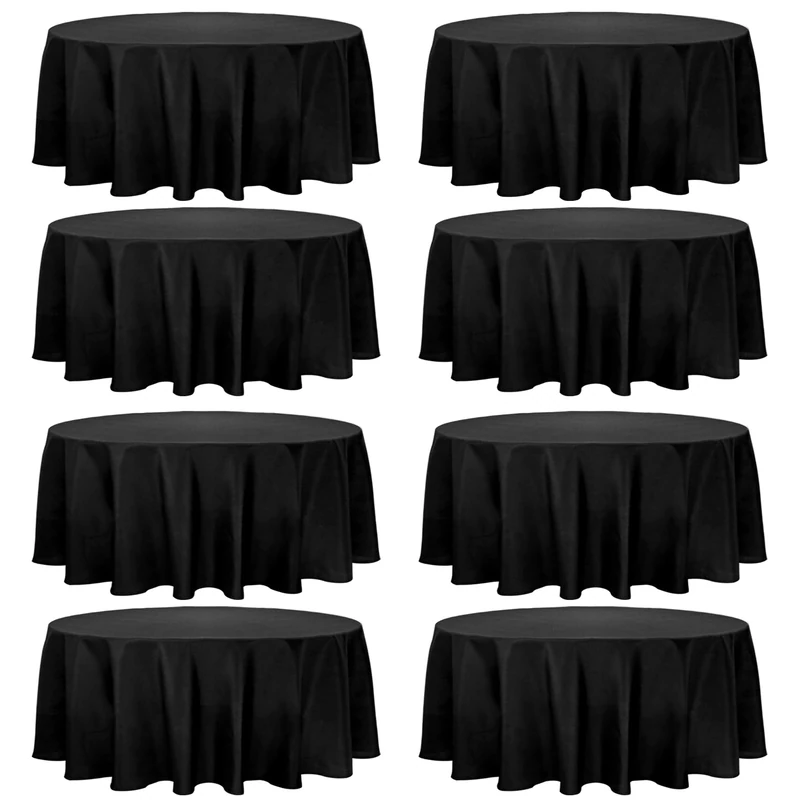 Fivenl 8 Pack Premium Round Tablecloth 108 Inch Round Table Covers Washable Polyester Fabric Round Table Clothes for Wedding Party Reception Banquet Buffet Restaurant (Black, 108 Inch)