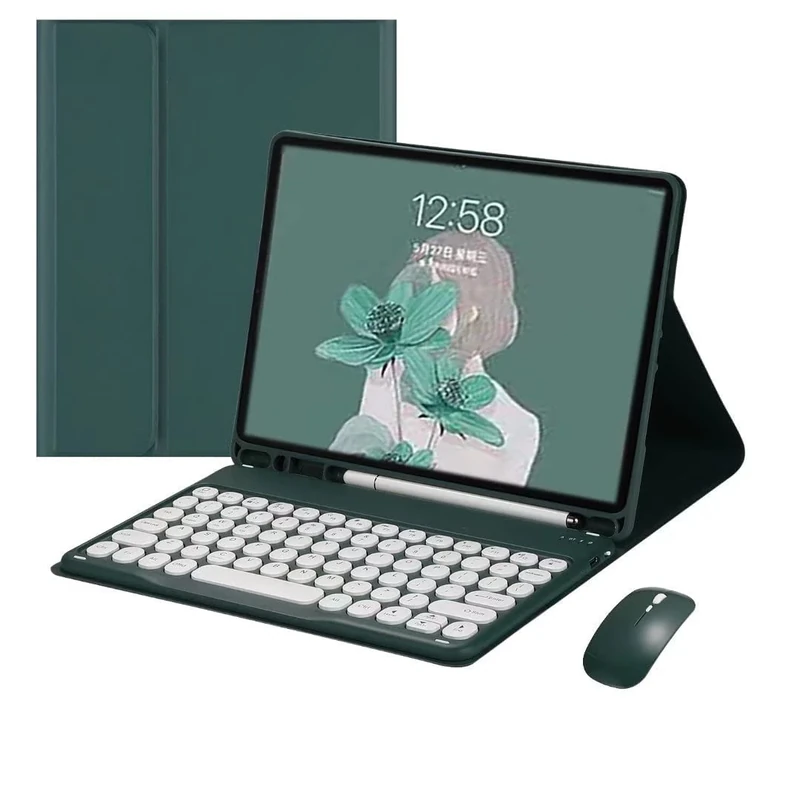 PboyiqiS Keyboard Case for iPad 11th Gen A16 2025/iPad10th Generation 2022 with Mouse, Cute Round Key Magnetically Detachable Keyboard Case with Pencil Holder (Teal)