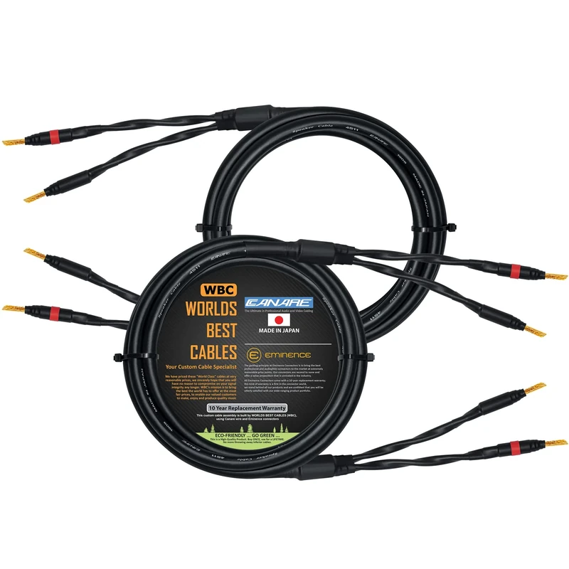 WORLDS BEST CABLES 1 Meter - Canare 4S11 – Audiophile Grade - HiFi Star-Quad Speaker Cable Pair with Eminence Gold Banana Connectors