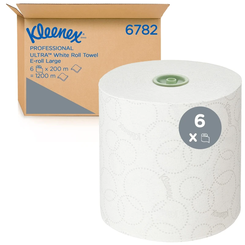 Kleenex Ultra Rolled Paper Towels 6782 - E-Roll Large 2 Ply Hand Towel Roll - 6 x 200m White Paper Towel Rolls (1,200m total)