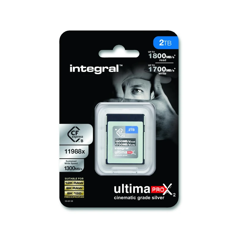 Integral 2TB CFexpress Memory Card Type B 2.0 12K and 8K RAW and 8K 120 FPS 1800MB/s Read 1700MB/s Write Speed 1300MB/s Sustained Write Speed Designed for Advanced Cinematic and DSLR Cameras