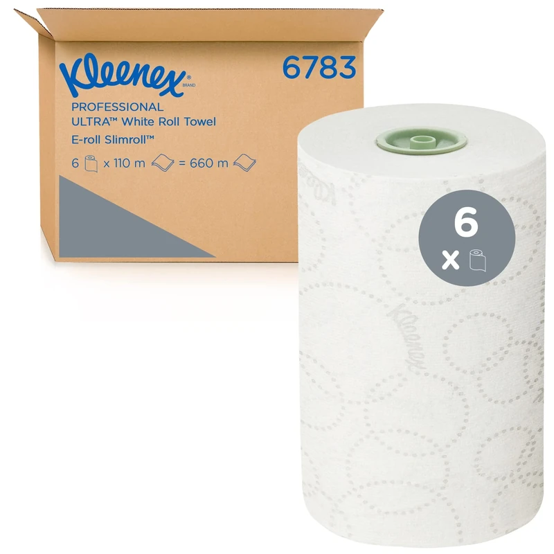 Kleenex Ultra Slimroll Rolled Paper Towels 6783 - E-Roll Rolled 2 Ply Hand Towels - 6 x 110m White Paper Towel Rolls (660m total)