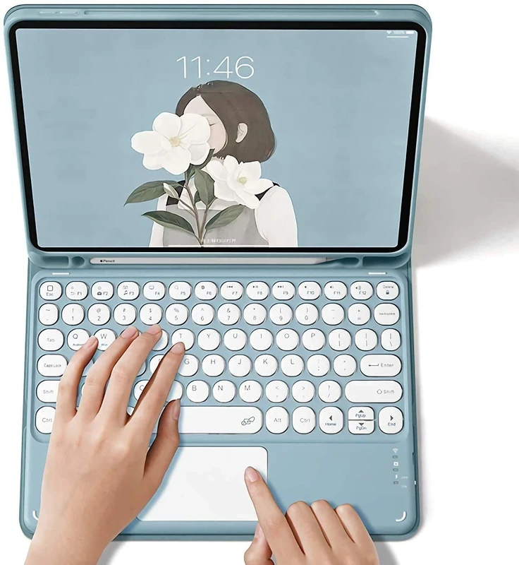 PboyiqiS Keyboard Case for iPad (A16) 11th 2025/iPad 10th Generation, Touchpad Detachable Keyboard with Pencil Holder -Slim Leather Folio Smart Cover for iPad11/iPad10 (Sky Blue)
