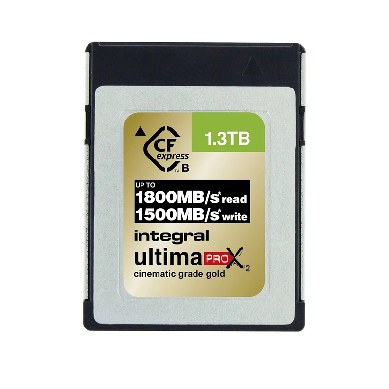 Integral 1300GB CFexpress Memory Card Type B 2.0 12K and 8K RAW and 8K 120 FPS 1800MB/s Read 1500MB/s Write Speed 1500MB/s Sustained Write Speed Designed for Advanced Cinematic and DSLR Cameras