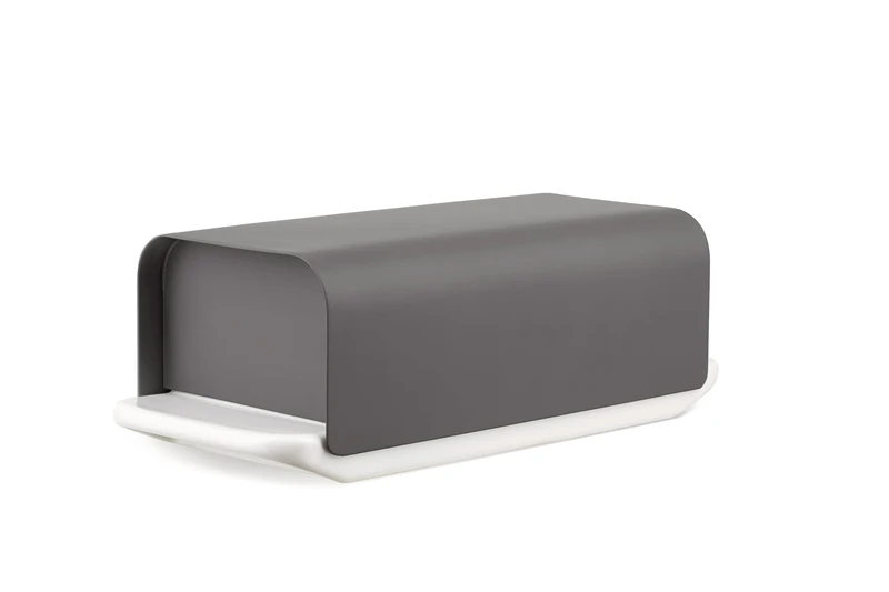 Alessi Mattina BG04 DG - Design Porcelain Butter Dish with Lid in 18/10 Stainless Steel Colored with Epoxy Resin, Dark Gray