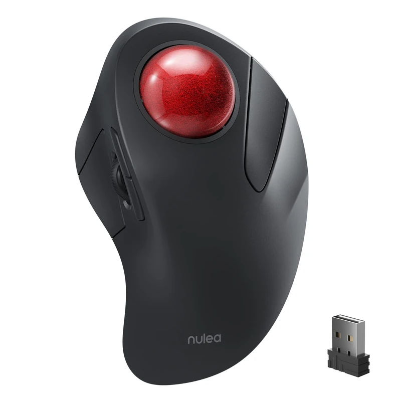 Nulea Wireless Trackball Mouse，Rechargeable Ergonomic Mouse, Easy Thumb Control, 5 Adjustable DPI, 3 Device Connection (Bluetooth or USB) for PC, Laptop, iPad, Mac, Windows, Android