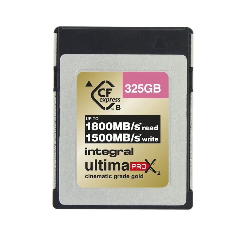 Integral 325GB CFexpress Memory Card Type B 2.0 12K and 8K RAW and 8K 120 FPS 1800MB/s Read 1500MB/s Write Speed 1500MB/s Sustained Write Speed Designed for Advanced Cinematic and DSLR Cameras
