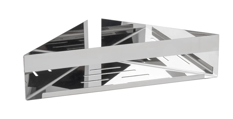 WENKO Turbo-Loc Genova Shine Corner Shelf, Bathroom Shelf Made of Stainless Steel for Attaching without Drilling with Adhesive Pad System, Space-Saving Storage of Care Products, 36 x 8 x 17 cm, Glossy