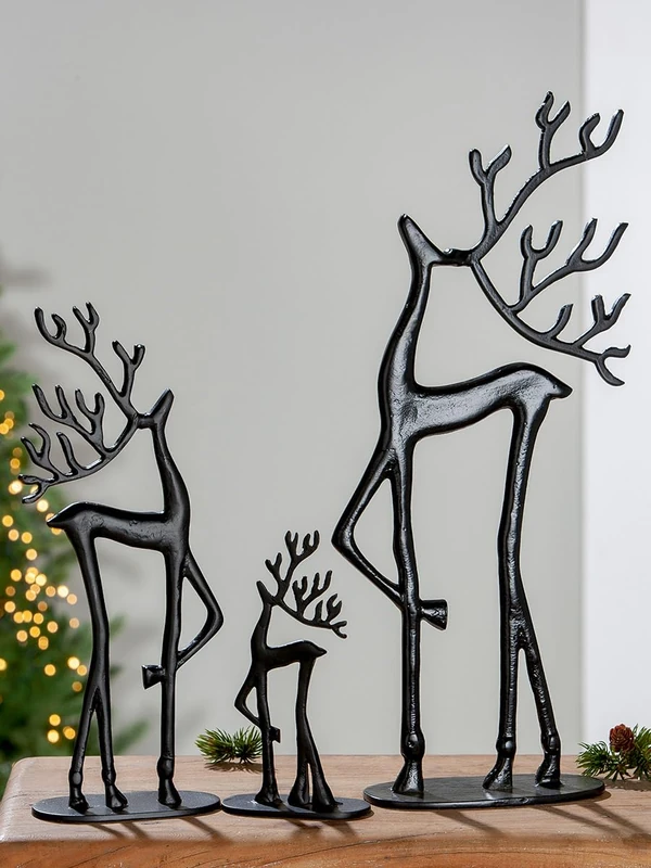 Casablanca Decorative Figure Sculpture Reindeer Made of Aluminium - Black Advent Christmas Decoration XL - Height 37.5 cm