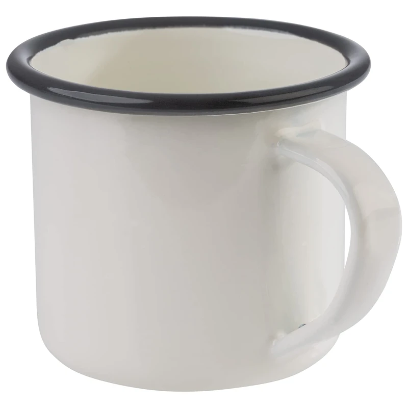 APS Set of 2 Enamel Coffee Mugs for 0.35 Litres Enamelled Sheet Steel Cream White with Grey Rim