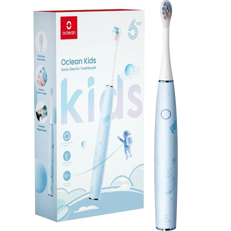 Oclean Kids Electric Toothbrush Rechargeable, Soft Child Friendly Bristles, Ultra Quiet Brushing, 2 Min Smart Timer, IPX7 Waterproof，for Ages 6+ (Blue)