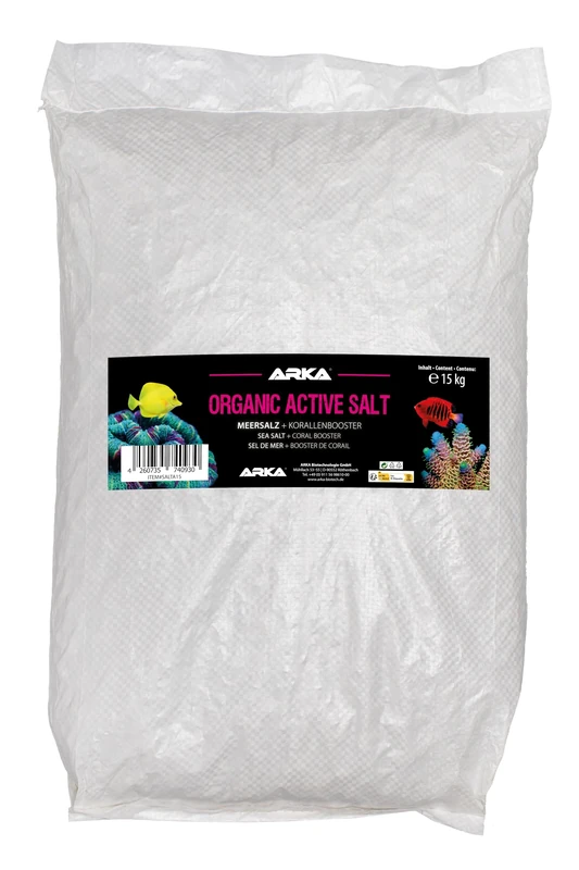 Reef Salt for Marine Aquariums – ARKA Organic Active Salt 15 kg – with organic activators for coral colour & growth – phosphate-free & fast dissolving – stabilises water values – ideal for SPS, LPS