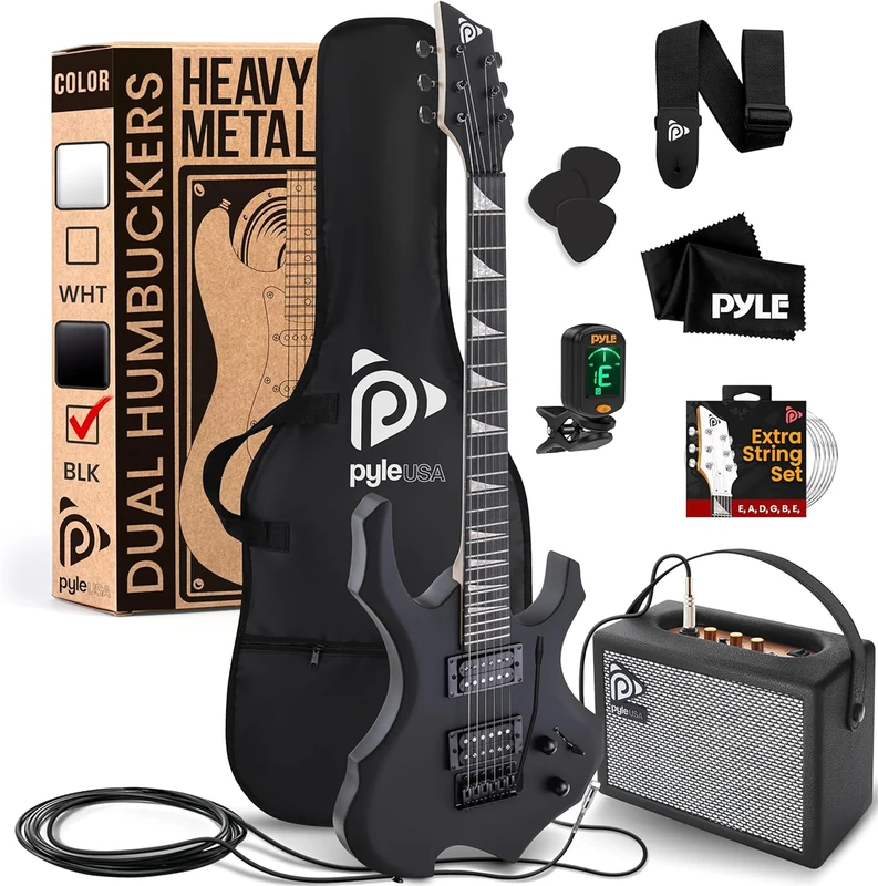 Pyle - Electric Guitar Set, Full Size Electric Guitars for Adults, Kids & Beginners w/Amplifier Kit, Complete Guitar w/Practice Amp Starter Pack & Accessories, Black Matte
