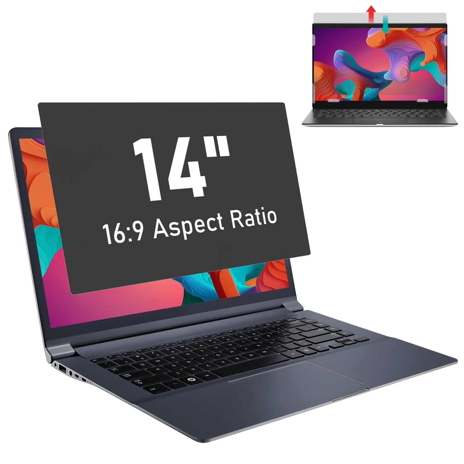 14 inch Laptop Privacy Screen Filter for 16:9 Widescreen Display, SOPPY Anti Glare Screen Protector for Notebook, Laptop Monitor Screen Privacy Filter, UV and Blue Light Filter (14",16:9)