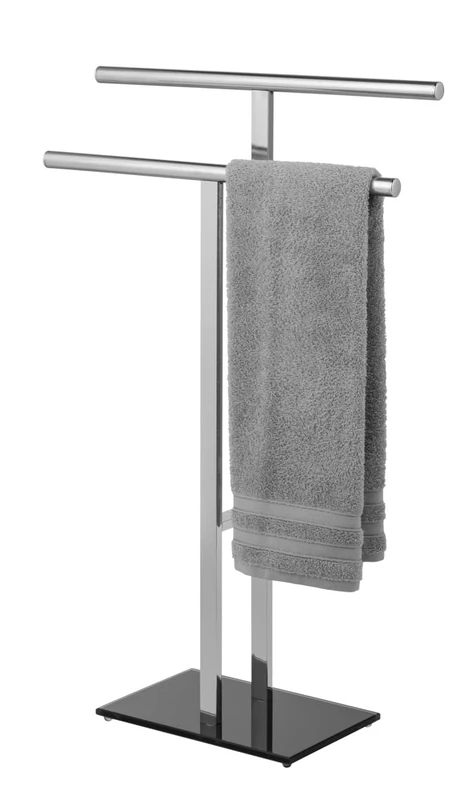 WENKO Lava T-shaped Towel Rail with 2 Arms Stainless Steel and Safety Glass Base Plate Dimensions 50 x 81.5 x 20 cm