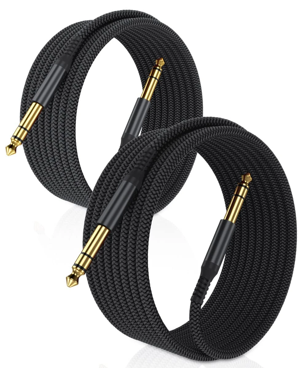 Elebase 1/4 Inch TRS Instrument Cable 4.5M 2-Pack,Straight 6.35mm Male Jack Stereo Audio Interconnect Cord,6.35 mm Balanced Line for Electric Guitar,Bass,Keyboard,Mixer,Amplifier,Amp,Speaker,Equalizer