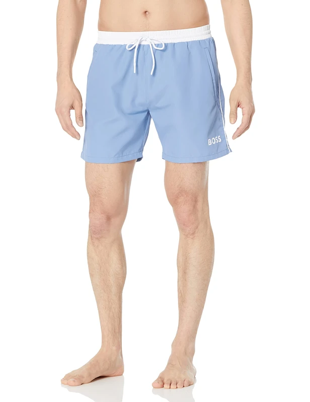 BOSS Men's Standard Medium Length Solid Swim Trunk, Marina Blue, XXL