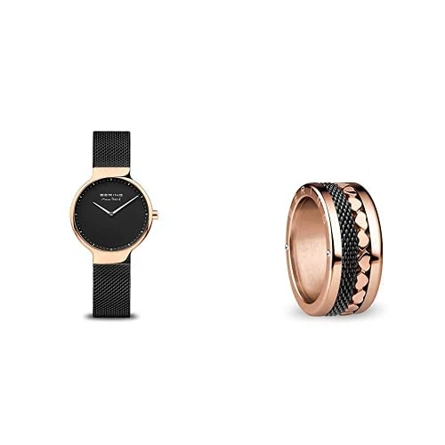 BERING Women Analog Quartz Max René Collection Watch witn Sapphire Crystal 15531-262 + Exchangeable Ring Combination in Rose Gold and Black with The Distinctive Twist and Change System, Yangtze - Image 1