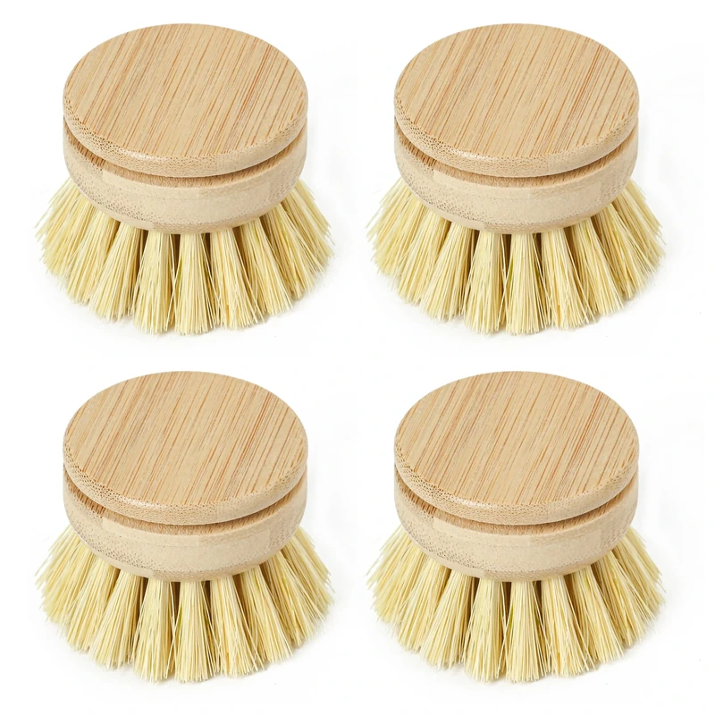 JUNGLE CULTURE Replacement Brush Heads for Eco Dish Brush • Wooden Washing Up Heads Pack of 4 • Interchangeable Soft Bristle Refills • Natural Dish Scrubbers • Zero Waste Cleaning Products