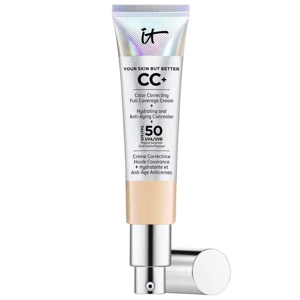 iT Cosmetics Full Coverage Foundation with SPF 50 Protection, Enriched with Hyaluronic Acid & Vitamin E, Your Skin But Better CC+ Cream, Shade: Medium, 32ml