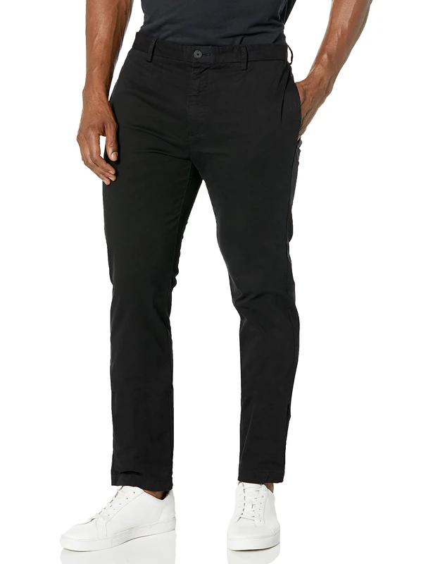 HUGO Men's Slim Fit Chino Style Cotton Twill Trousers Pants, Dark Black, 32