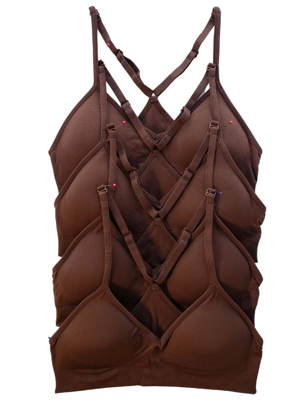 Kalon Women’s 4 Pack Racerback Sports Bralette Seamless Wireless Comfort Bra, 4pk Chocolate, XS