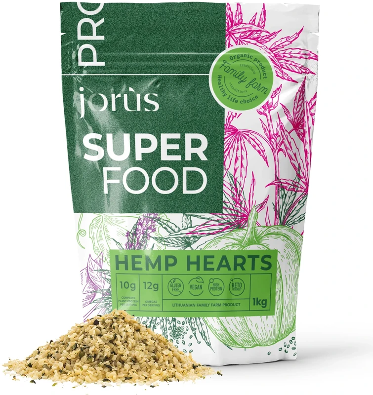 Jorus Natural Shelled Hemp Seeds 1KG HACCP Certified - Plant Protein, Omega 3 & 6, Amino Acids, Minerals, Vegan - Grown in Europe Under Strict EU Standards