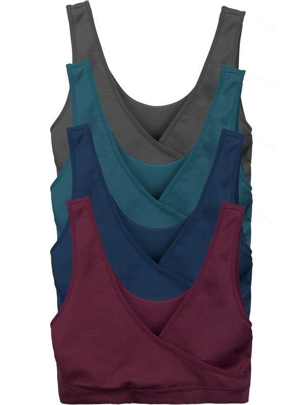 Caramel Cantina 4 Pack Nursing Maternity Women’s Sleep Comfort Bralette Bra, Darks, XS