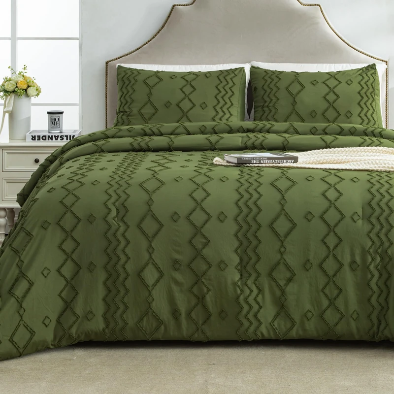 Andency Comforter Set Full Olive Green, 3 Pcs Bedding