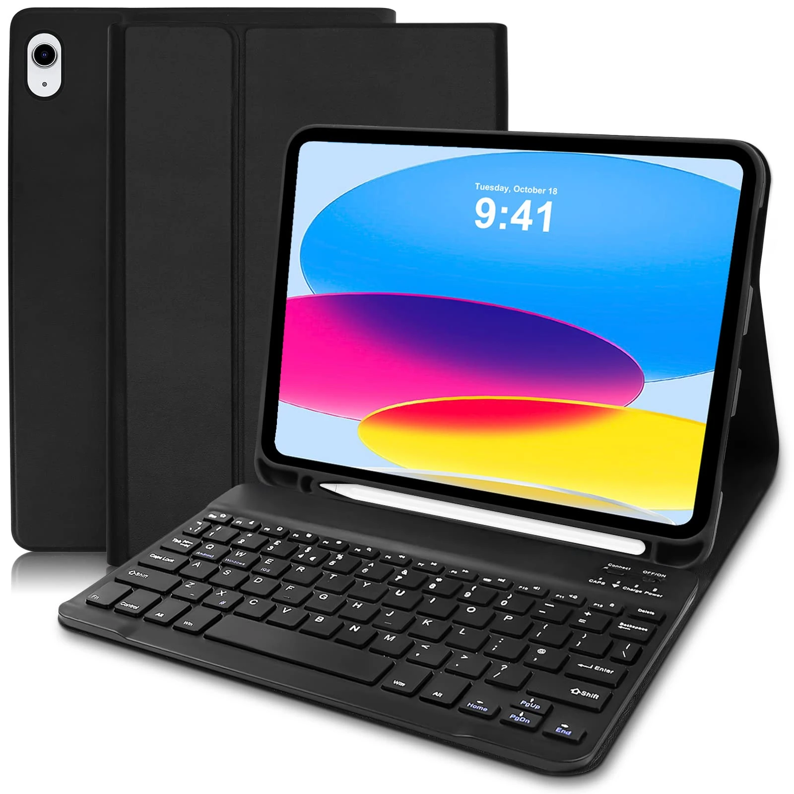 Case with Keyboard for iPad 11th Generation A16 11 inch 2025, UK layout Keyboard Case for 10th Gen 2022, Slim Case with Detachable Bluetooth Keyboard and Pencil Holde for iPad 11/10 Gen, Black