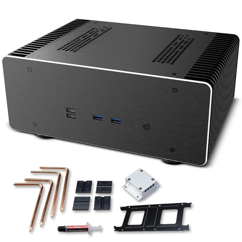 Akasa Maxwell Pro Plus, Aluminium Fanless Mini-ITX Case, LGA1700 Ready, Thermal Kit Included, Small Form Factor Computer Chassis for Gaming & HTPC & Audiophile Environments, A-ITX48-M2B