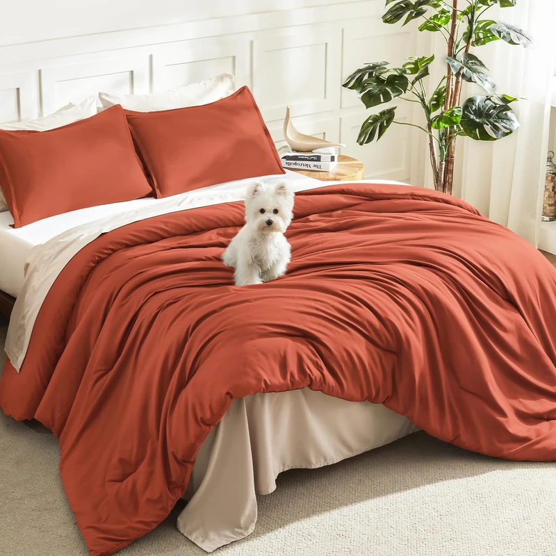 Litanika Twin/Twin XL Comforter Set Burnt Orange, 2 Pcs Lightweight Bed Set