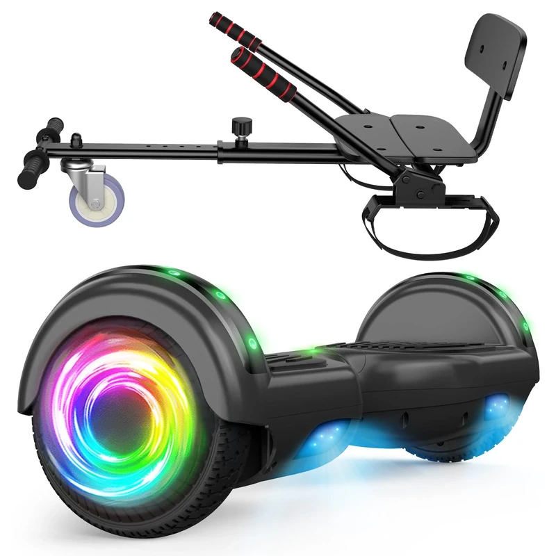 SISIGAD Hoverboard go Kart Seat, 6.5 Inches Hoverboard Hoverkart with LED Lights and Bluetooth Speaker, Hoverboard Go Kart Bundle for Kids Boys Girls