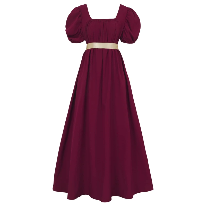 HEQU Regency Dress - Dark Red Empire Waist Victorian Gown