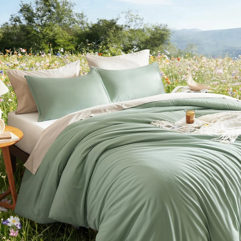 Litanika Sage Comforter California King Size, 3 Pieces Boho Lightweight Solid Bedding Set & Collections, All Season Fluffy Bed Set (104x96In Comforter & 2 Pillowcases)