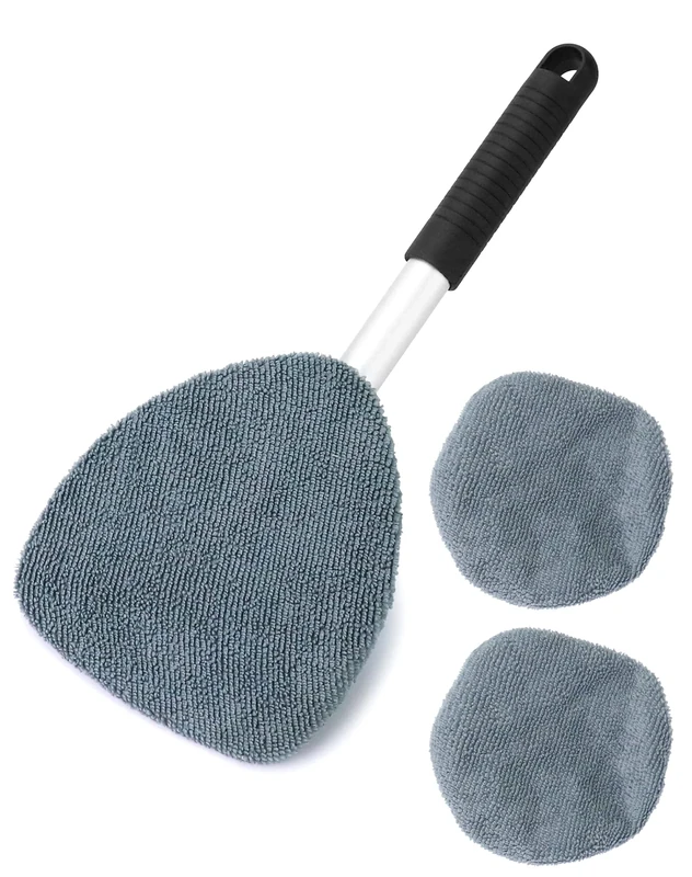 QWORK Windscreen Cleaner - 180 Swivel Handle + 3 Washable Pads