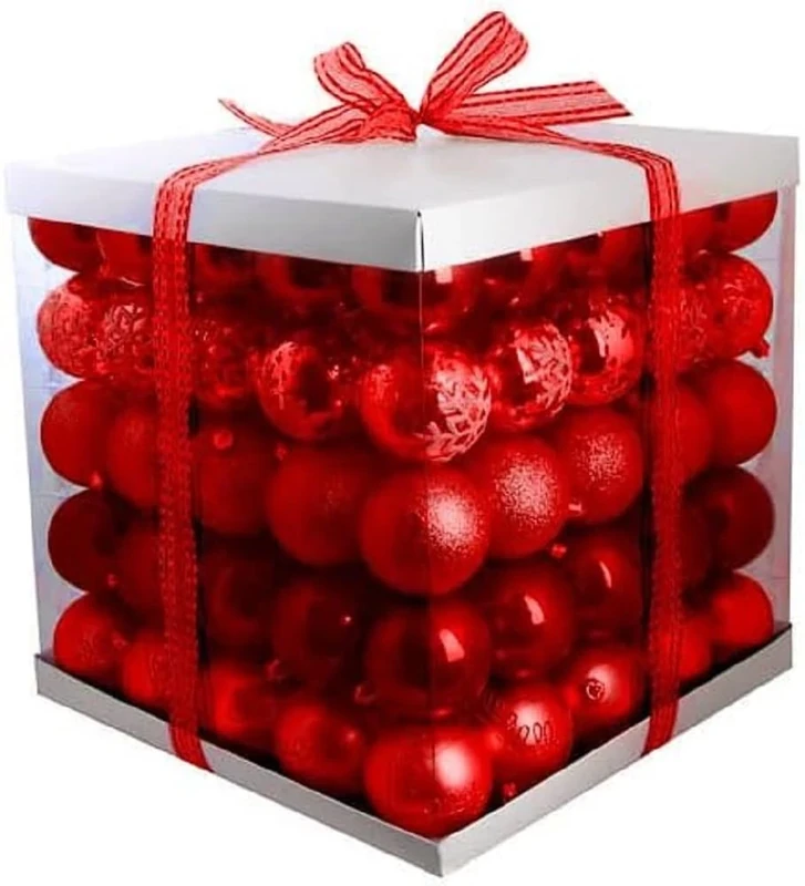 DGA 21701066 Christmas Ornament Set w/125 pcs - Matt/Shiny/Glitter - Red