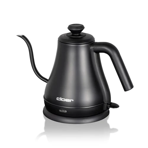 Cloer Gooseneck 4960 Electronic Kettle, Removable Lid, 1000 W, Water Level Display, Overheating and Vacuum Protection, 0.8 Litre, Black Stainless Steel Case