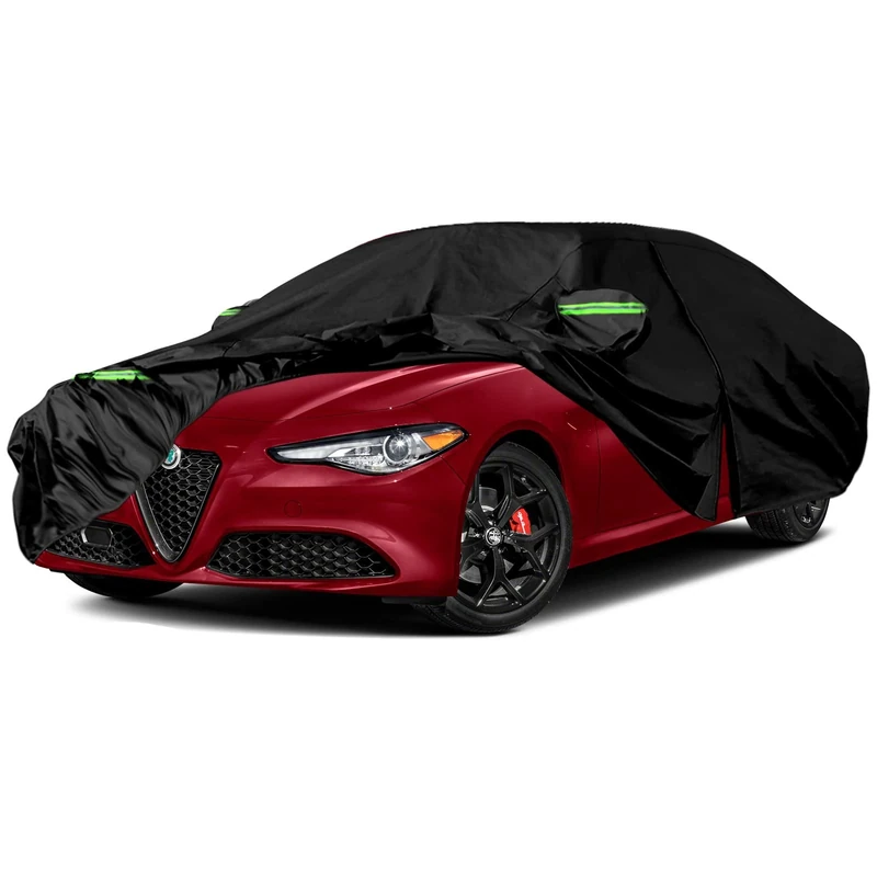 Waterproof Car Covers Replace for 2016-2024 Alfa Romeo Giulia, 6 Layers All Weather Custom-fit Car Cover with Zipper Door & Windproof Bands for Snow Rain Dust Hail Protection (Giulia)