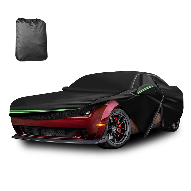 DTNESS for 2008-2022 Dodge Challenger Car Cover 210D Outdoor Waterproof UV Protection, for SXT, GT, RT, R/T SCAT, Hellcat, with Cotton Layer, Zipper Door, Reflective Strip, Storage Bag, - Image 1