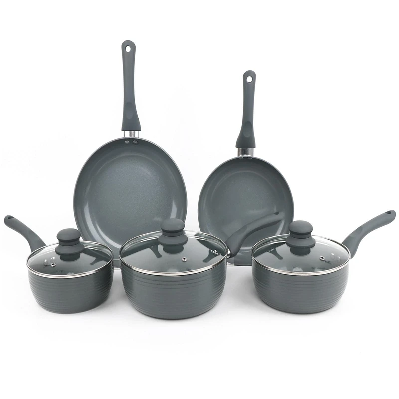 Gr8 Home Grey 8-Piece Aluminium Ribbed Induction Cookware Set