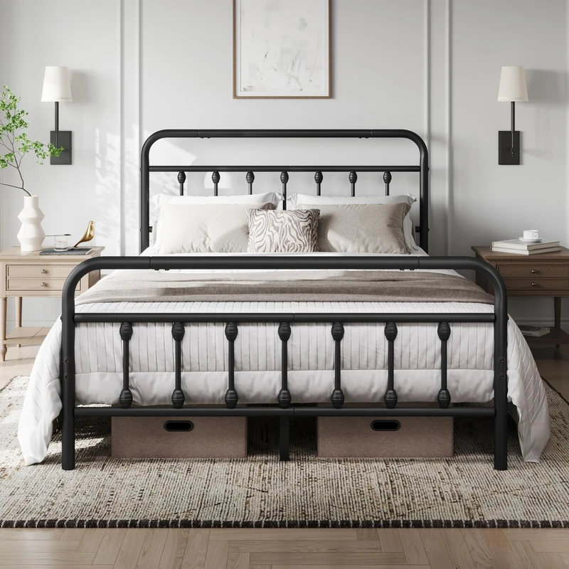 Yaheetech 4ft6 Double Bed Frame Vintage Iron Platform with High Headboard